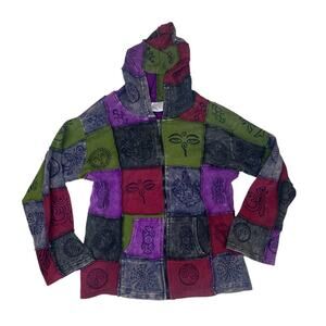Greater good large XL purple zip up Colorful Patchwork Jacket boho hippie Nepal